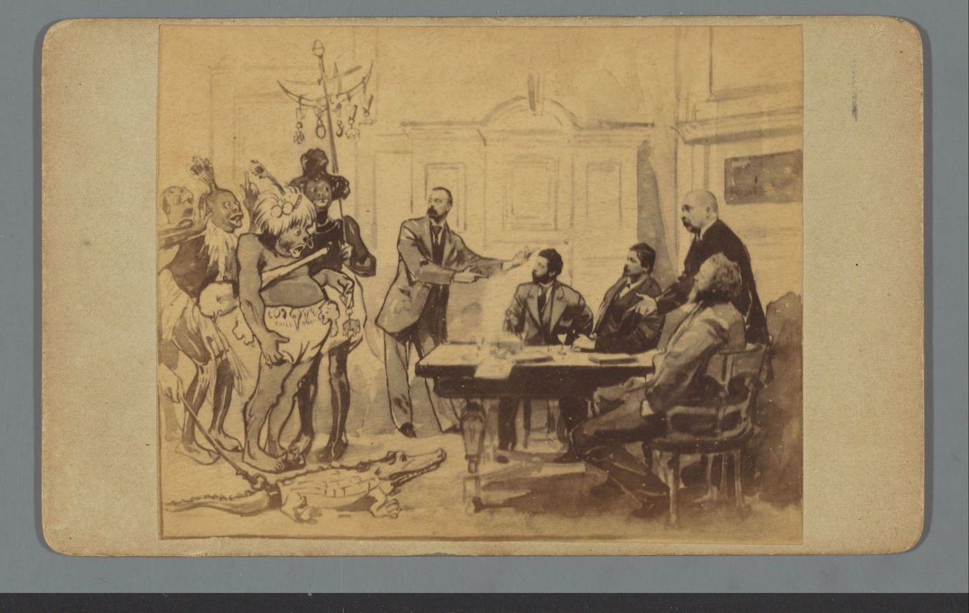 Fotomontage het bestuur van Arti ontvangt een deputatie uit Timboektoe in verband met een buitenlandse tentoonstelling, RP-F-2012-54-6.jpg